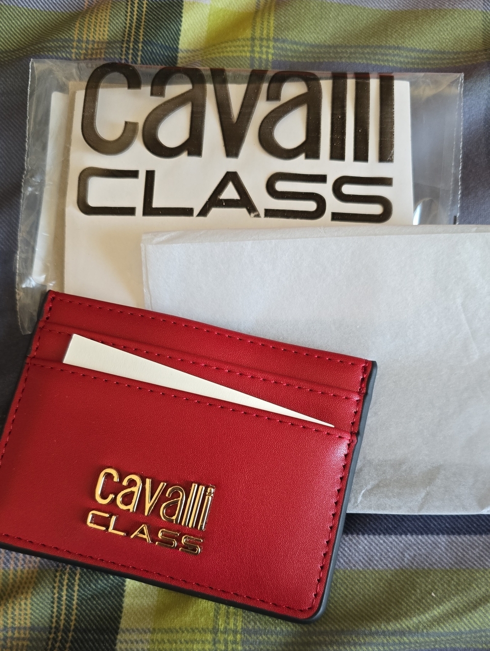 Cavalli Class Red Leather Card & Key Wallet with Gold Logo Accent